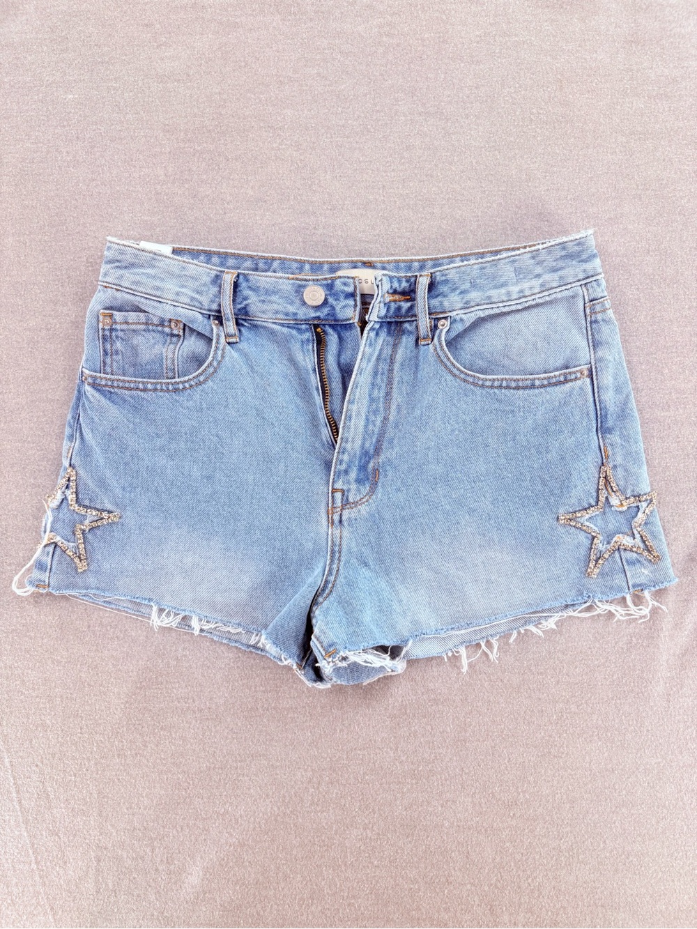 PacSun Light Blue Star Embroidered High-Rise Denim Shorts